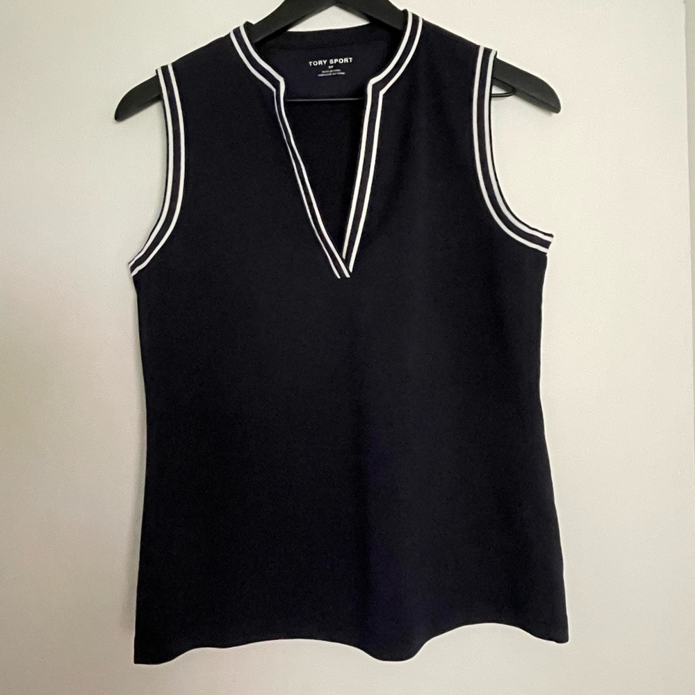 Tory Sport Navy Sleeveless Tank with White Trim
